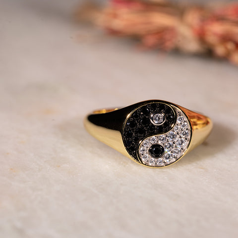 Celestial Dual Force - YinYang 14K Gold Cover 925 Sterling Silver Ring