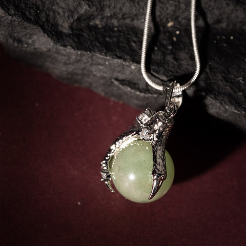 Celestial Guardian - Green Aventurine Dragon Claw 925 Sterling Silver Necklace