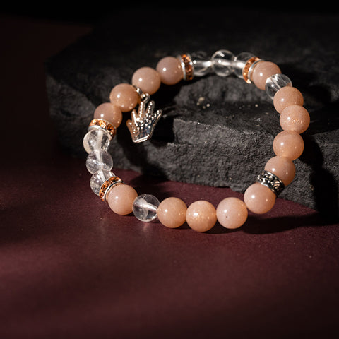 Wisdom Of Love - Peach Moonstone Crystal Quartz  April Birthstone Cubic Zirconia  Bracelet