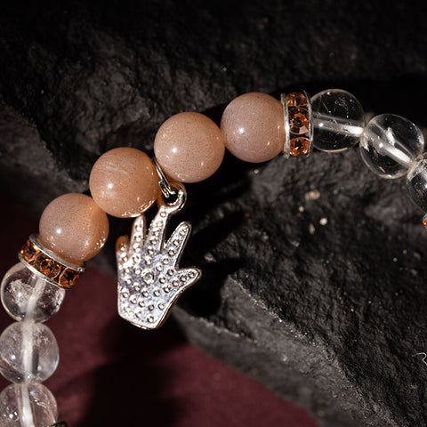 Wisdom Of Love - Peach Moonstone Crystal Quartz  April Birthstone Cubic Zirconia  Bracelet