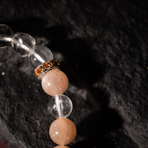 Wisdom Of Love - Peach Moonstone Crystal Quartz  April Birthstone Cubic Zirconia  Bracelet