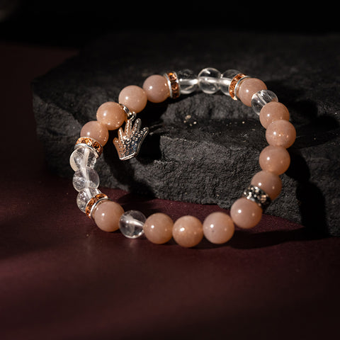 Wisdom Of Love - Peach Moonstone Crystal Quartz  April Birthstone Cubic Zirconia  Bracelet