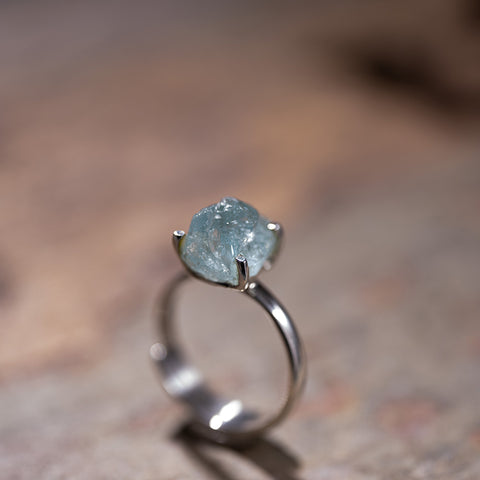 Oceanic Serenity - Aquamarine March Birthstone Adjustable 925 Sterling Silver Ring