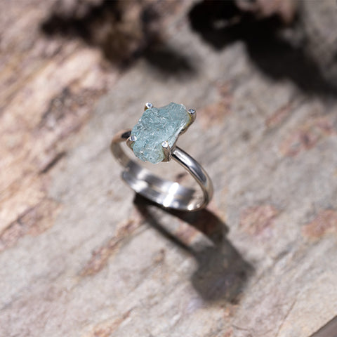 Oceanic Serenity - Aquamarine March Birthstone Adjustable 925 Sterling Silver Ring