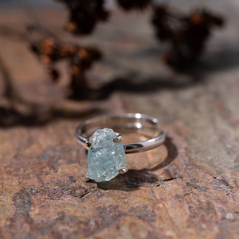 Oceanic Serenity - Aquamarine March Birthstone Adjustable 925 Sterling Silver Ring