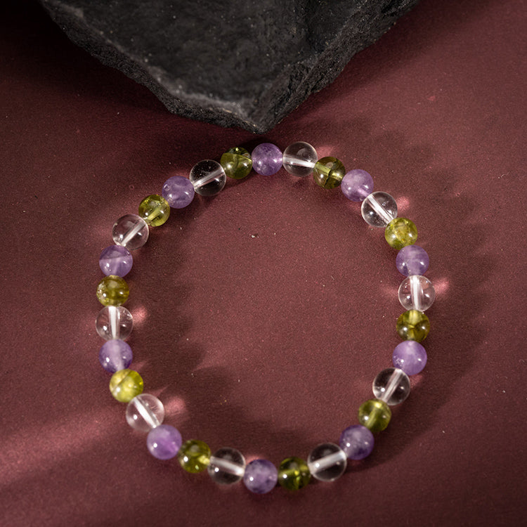 Confidence Boost - Amethyst Peridot Crystal Quartz February Birthstone Bracelet