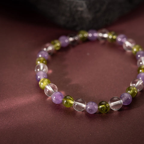 Confidence Boost - Amethyst Peridot Crystal Quartz February Birthstone Bracelet