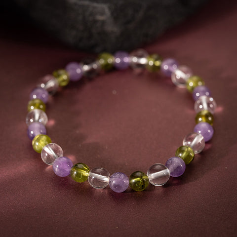 Confidence Boost - Amethyst Peridot Crystal Quartz February Birthstone Bracelet