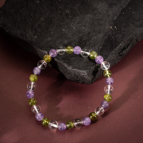 Confidence Boost - Amethyst Peridot Crystal Quartz February Birthstone Bracelet