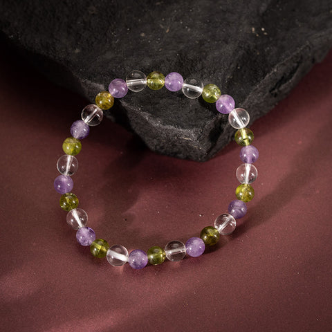 Confidence Boost - Amethyst Peridot Crystal Quartz February Birthstone Bracelet