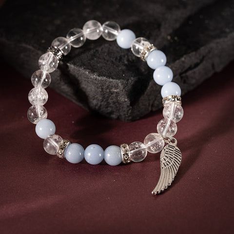 Source of Balance - Angelite Crystal Quartz Angel Wings April Birthstone Bracelet