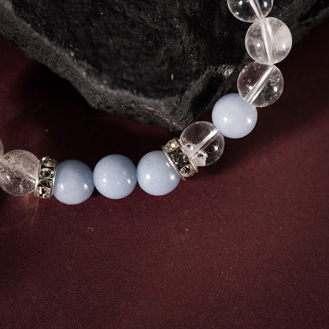 Source of Balance - Angelite Crystal Quartz Angel Wings April Birthstone Bracelet