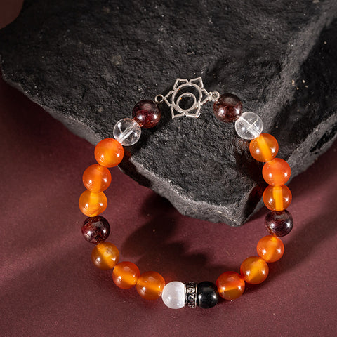 Sensual Blaze - Sacral Chakra Multi Stone Garnet Crystal Quartz April Birthstone Bracelet