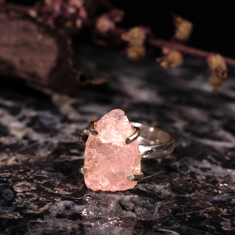 Compassionate Love - Morganite Rough Irregular Graceful Serene 925 Sterling Silver Ring