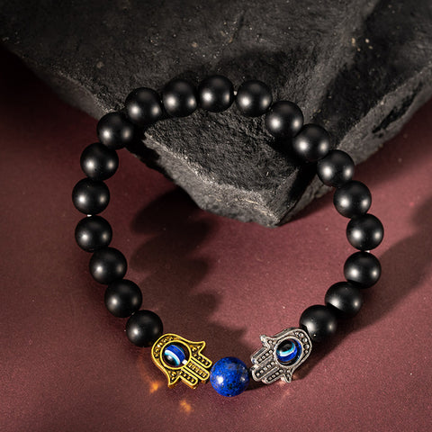Mystic Guardian - Shungite Lapis Lazuli Hamsa Charm 18K Gold Brass  Bracelet