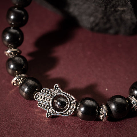 Divine Guidance - Hematite Hamsa Charm Good fortune Protection Bracelet