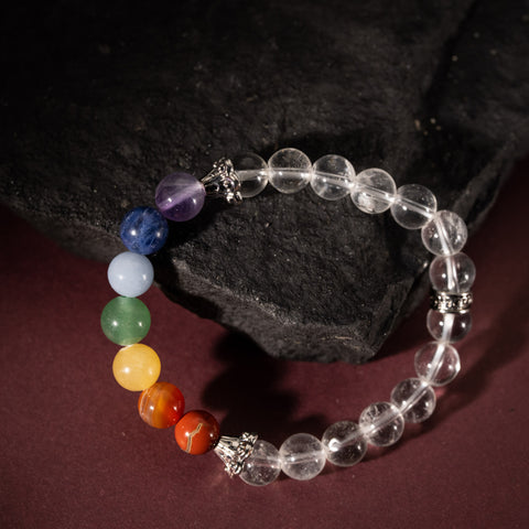 Soulful Serenity - Crystal Quartz Seven Chakras Multi Stone April Birthstone Bracelet