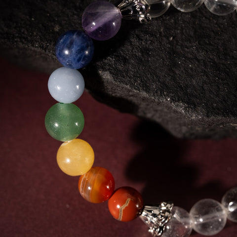 Soulful Serenity - Crystal Quartz Seven Chakras Multi Stone April Birthstone Bracelet