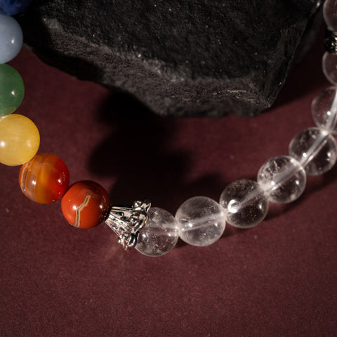 Soulful Serenity - Crystal Quartz Seven Chakras Multi Stone April Birthstone Bracelet