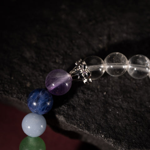 Soulful Serenity - Crystal Quartz Seven Chakras Multi Stone April Birthstone Bracelet