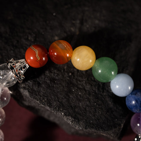 Soulful Serenity - Crystal Quartz Seven Chakras Multi Stone April Birthstone Bracelet