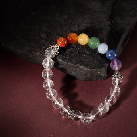 Soulful Serenity - Crystal Quartz Seven Chakras Multi Stone April Birthstone Bracelet