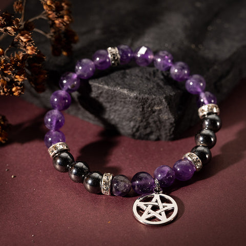 Sacred Vision - Amethyst Hematite Cubic Zirconia February Birthstone Bracelet