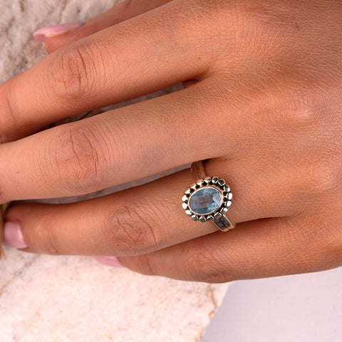 Seaside Magic - Aquamarine March Birthstone 925 Sterling Silver Ring