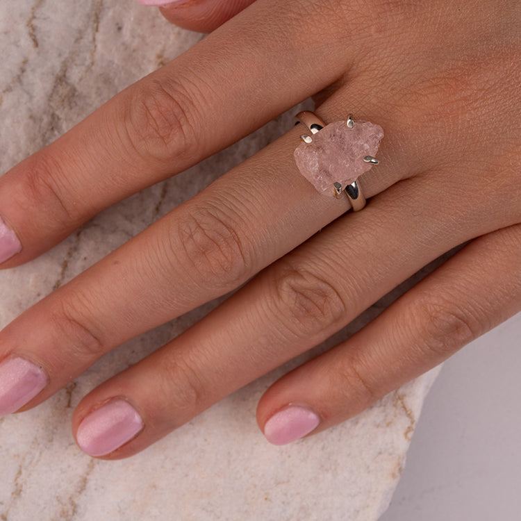 Compassionate Love - Morganite Rough Irregular Graceful Serene 925 Sterling Silver Ring