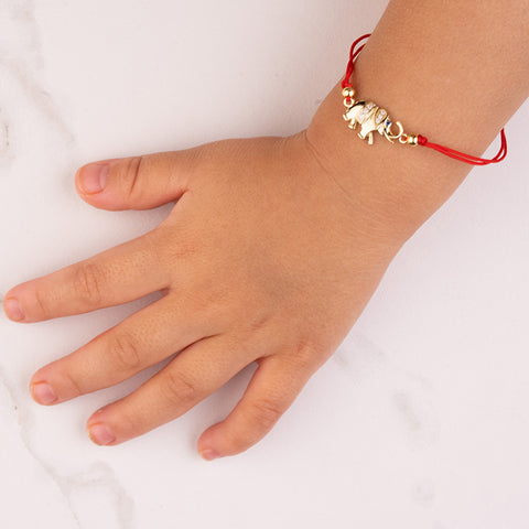 Glamorous Power - Lucky Elephant Red String 14K Gold Over 925 Sterling Silver Bracelet