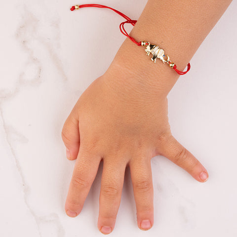 Glamorous Power - Lucky Elephant Red String 14K Gold Over 925 Sterling Silver Bracelet