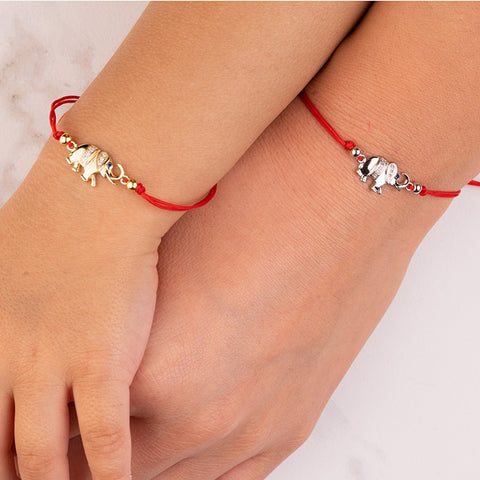 Glamorous Power - Lucky Elephant Red String 14K Gold Over 925 Sterling Silver Bracelet