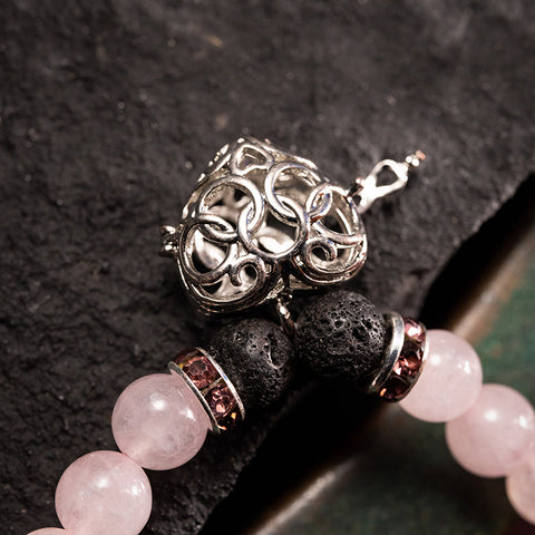 Venus's Flame of Love - Rose Quartz Lava Stone Heart Aroma locket Bracelet
