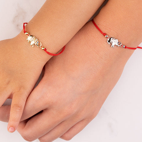 Glamorous Power - Lucky Elephant Red String 14K Gold Over 925 Sterling Silver Bracelet