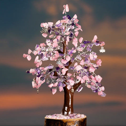 Purification Emotional Healing - Amethyst February Birthstone Rose Quartz Feng Shui Tree