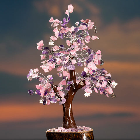 Purification Emotional Healing - Amethyst February Birthstone Rose Quartz Feng Shui Tree