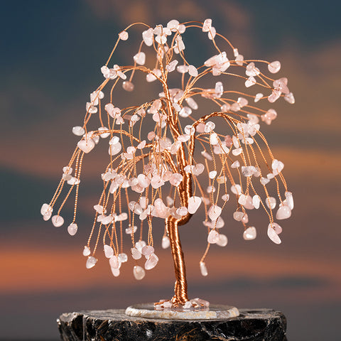 Balanced Beauty - Rose Quartz Agate Base Feng Shui Tree Of Life