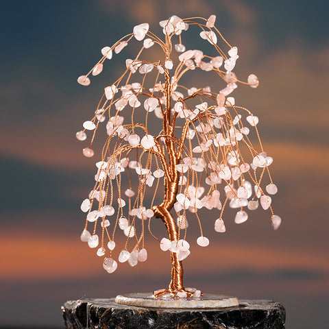 Balanced Beauty - Rose Quartz Agate Base Feng Shui Tree Of Life