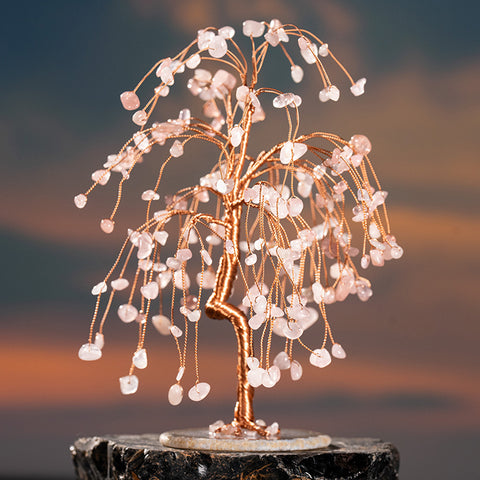 Balanced Beauty - Rose Quartz Agate Base Feng Shui Tree Of Life