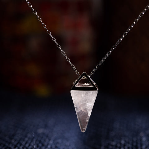 Angel's Eye - Crystal Quartz Pyramid April Birthstone 925 Sterling Silver Necklace