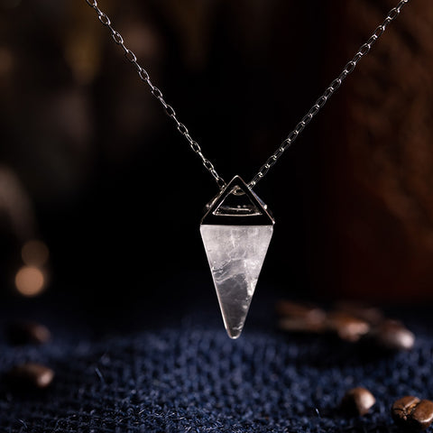 Angel's Eye - Crystal Quartz Pyramid April Birthstone 925 Sterling Silver Necklace