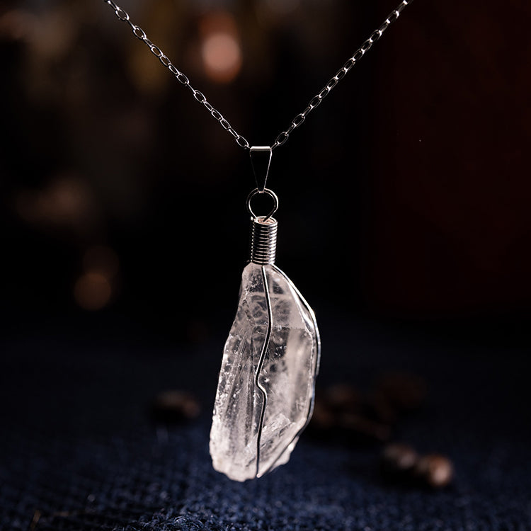 Silver Mist - Raw Crystal Quartz Cage April Birthstone 925 Sterling Silver Necklace