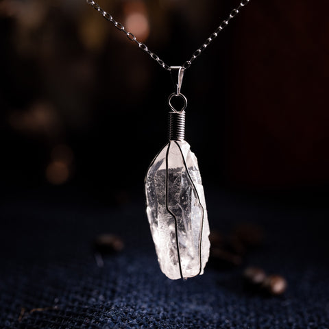 Silver Mist - Raw Crystal Quartz Cage April Birthstone 925 Sterling Silver Necklace