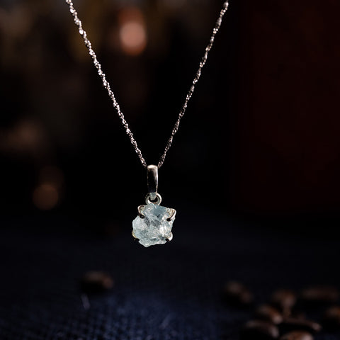 Protection from The Sea God - Raw Aquamarine March Birthstone 925 Sterling Silver Necklace