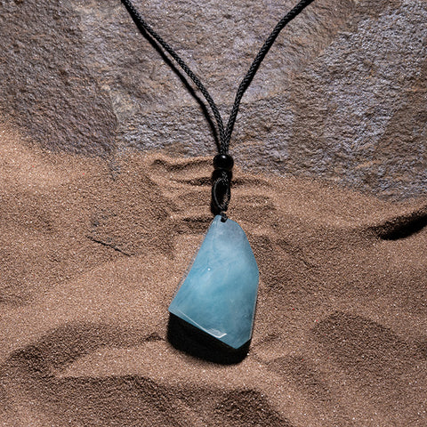 Mystic Ocean - Aquamarine Black Cotton String March Birthstone Necklace