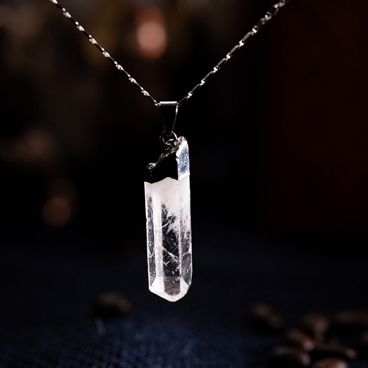 Celestial Cleansing - Crystal Quartz Irregular April Birthstone 925 Sterling Silver Necklace