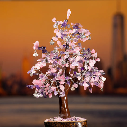 Purification Emotional Healing - Amethyst February Birthstone Rose Quartz Feng Shui Tree