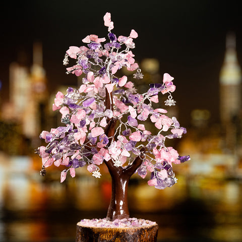 Purification Emotional Healing - Amethyst February Birthstone Rose Quartz Feng Shui Tree