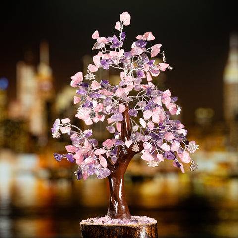 Purification Emotional Healing - Amethyst February Birthstone Rose Quartz Feng Shui Tree