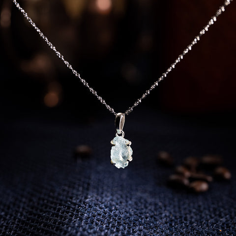 Protection from The Sea God - Raw Aquamarine March Birthstone 925 Sterling Silver Necklace